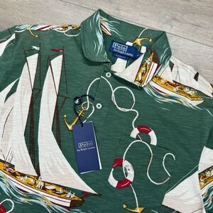 NWT Polo Ralph Lauren Sailboat Green Polo Shirt Men's Sz M Nautical VTG Style Kn